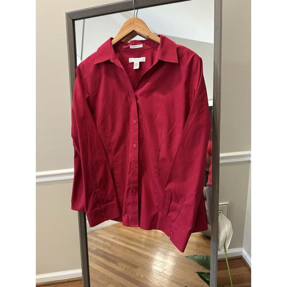Women's Chico's Long Sleeve Burgundy Button-down Tunic Top Size 2 (L/12) - Picture 1 of 6